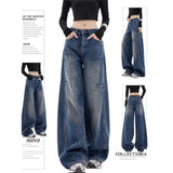 Vintage Casual Scimiter Jeans Women Trend New Design High-Rise Loose Loose Broad Leg Pants
