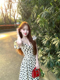 French Wave Dress Women's Summer High-End Feel Seaside Holiday Small Flying Sleeve Temperament Waist A Word Long Skirt