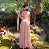 French Beauty V-Neck Hanging Neck Sling Dress Female Summer Super Fairy Sexy Back Beach Beach Dress
