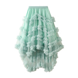 Yarn Skirt Candy Loose Waist Fairy Net Yarn Skirt Fluffy Irregular Lotus Leaf Side Cake Skirt 1376