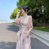 Broken Floral Dress Woman 2025 Summer New Design Temperament To Collect Waist Thin Tea Break French Style With Long Skirt
