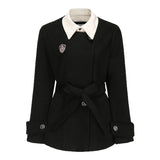 Two Suit Jacket Autumn And Winter Small Waist College Suit High Black Coat Suit Suit Woman