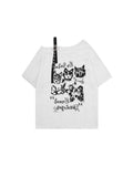 Vintage Cat Graffiti Hole Hole Short-Sleeved T-Shirt For Girls Summer Languided Casual Casual And Cuncied Shoulder Coat
