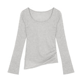 White Micro-Permeable U-Neck Long Sleeve Sunscreen T-Shirt Girl Summer Body Irregular Open Fork Inside The Bottom Shirt Shirt Top