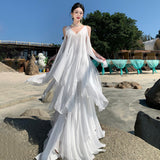 Heavy Industry Stacked Lotus Leaves By The Sea To Take Pictures Beautiful Dress Flowing Morning Robes Daily Birthday Dress Beach Dress