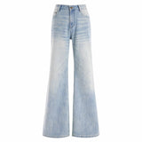 Light Blue Non-Legged Micro-Tear Jeans Women's Summer Thin 2025 New Loose Thin-Skinny High-Rise Flared Trousers