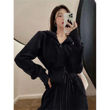 Salt Leisure Sportswear Suit Women's Spring And Autumn Port Style Retro Loose Thin Hooded Sweaty Two-Piece Set