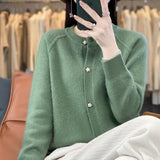Wool Blended 2026 Autumn And Winter New Round Collar Short Solid Color Thick Shoulder Sleeve Star Buckle Knitted Cardigan Sweater