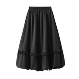 Pine Waist Wood Ear Folding Flower Buds Mid-Long Dress Girl 2025 New Crobs Thin Dress 2217