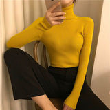 Black High-Neck Knitted Bottom Shirt Autumn And Winter Model Of Long Sleeves With A Female Sweater Slimming Clothes