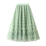 Net Yarn Lotus Leaf Side Temperament Skirt Women's Dress 2025 Spring And Autumn New Famous Woman Long Dress Thin Cake Skirt 2210