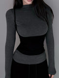 Fat MM Retro Crash Fake Two Long-Sleeved T-Shirts For Autumn And Winter New Slimming Tops Ins