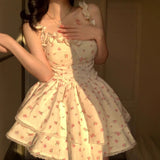 French Milk Breed Flowers Hanging Dress Women's Early Spring And Summer High-End Short Dress Chic To Receive Waist Milk Sweet Dress Gentle