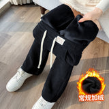 Plus Velvet Thick Lamb Velvet New Lindruffs Velvet Broad-Legged Women Autumn And Winter Northeast Special Thick Snow Trousers Women