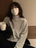 Long-Sleeved T-Shirt Girl Autumn New Korean Version Of The College Wind Striped Top Girl Body Leisure High-Necked Bottom Shirt