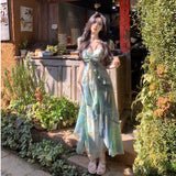 French Floral Sling Dress Women's Summer 2026 New Small Senior Feeling Seaside Holiday Chiffon Dress