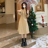 First Love Tea Break Dress V Collar With Coat Dress Women Autumn Gentle Style Dress Chic Women's Trend