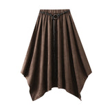 Vintage Deer-Skin Velvet Dress 2025 Autumn And Winter Design Feel Belt Irregular Skirt Swing High Waist Slim Dress 5018