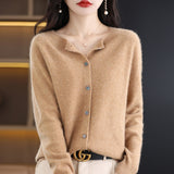 Line Ready-Wear 100% Pure Wool 2026 Autumn And Winter New Women's Short Collar Loose Knitted Cardigan Sweater Jacket