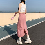 High-Waisted Open-Forked Cowboy Half-Dress Woman 2025 New Summer Small A-Word Half Skirt Retro Ass Long Skirt