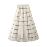 Sweet Lewd Mesh Splicing A Word Cake Skirt Women's Autumn And Winter New High-Rise Display Lean Long Dress 8073