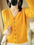 Wool Blended 2026 Autumn And Winter Women's New Loose V-Neck Solid Color Short Knitted Cardigan Jacket Sweater Spring