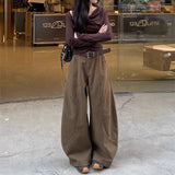 Millard Brown Coffee Tooling Scimsor Jeans Women's Winter Trend New High-Waist Loose Broad-Legged Sleek Sleek Pants