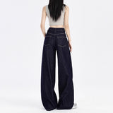 Denning High-Waisted Broad-Legged Jeans Women's Autumn And Winter 2025 Trend With New Dark Blue Loose Plus Velvet Trousers