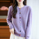 100% Pure Wool 2026 Autumn And Winter New Women's Loose Round Collar Color Buckle Thick Knitted Cardigan Jacket