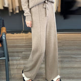 Pure Wool 2026 Autumn And Winter New Women's Pure Color High-Waist Wide Leg Pants Feel Loose Leisure Knitted Trousers
