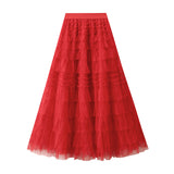 Spring And Summer New High-Rise Thin A-Layer Mesh Cake Skirt Long Skirt Fairy Dress 8075