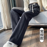 Plus Velvet Thick Lamb Velvet New Lindruffs Velvet Broad-Legged Women Autumn And Winter Northeast Special Thick Snow Trousers Women