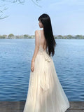 French White Lace Sling Dress Women's Summer Seaside Holiday Huge Good-Looking Temperament