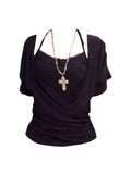 Fat Sister Short Sleeve Pure Desire V-Neck Waist Top Summer New Lace Hanging Neck Sling Hot Girl Two Sets Of Tide