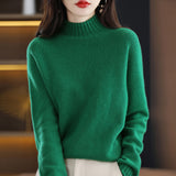 Line Ready-Wear 100% Pure Wool 2026 Autumn And Winter New Women's Half-High Collar Short- Jacket Loose Knit Sweater