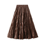Autumn New Folded High-Rise Half-Dress Women's Leather Skirt Long 100-Fold A-Word Dress 8912