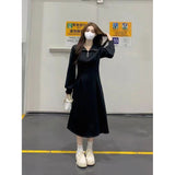 Tea Break French Polo Collar Spring Dress Women Spring And Autumn Gentle Feeling Waist Temperament Thin Inside Long Dress