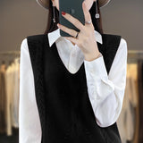 Wool Blending 2026 Autumn And Winter New Women's Clothing Jacket Short V Collar Knitted Vest Loose Stifling Sleeveless Shoulders