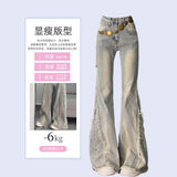 Large-Size Women's Fur Design Water Washes Old Jeans Women Fat Mm High Street Trousers Student Trousers