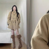 Ki-Colored Hair, The Coat Of Arms, The New Korean Version Of The Women's Autumn And Winter Dress With A Small Medium And Long Hepburn Wind Coat