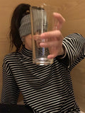 Long-Sleeved T-Shirt Girl Autumn New Korean Version Of The College Wind Striped Top Girl Body Leisure High-Necked Bottom Shirt
