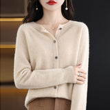 Line Ready-Wear 100% Pure Wool 2026 Autumn And Winter New Women's Short Collar Loose Knitted Cardigan Sweater Jacket