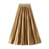 Korean Version Of The Thin Spring New Bright Face Luster High Waist 100 Folds A Word Showing Skinny Dress Half-Dress Skirt 6623