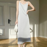 Silk Satin 2026 Spring And Summer New Women's V-Neck Long Dress Solid Color Temperament Adjustable Long Dress Sleeveless Sleeveless Sling