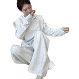 Sportswear Suit Femininity Loose Fake Two-Piece Hoodie Fashion Broad Leg Pants Two Sets 2025 Autumn