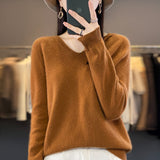 Line Ready-On-Line Ready-Clothing 100% Pure Wool 2026 Autumn And Winter New Women's V-Neck Hooded Hoodie Short Needle Sweater