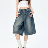 Vintage Casual Relaxation Denim Five-Point Short Men's And Women's Summer New Loose High Street Wide-Legged Trousers
