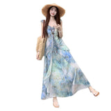 Seaside Holiday Style Print Small Flying Sleeve Sling Dress Women 2026 Summer New Waist Irregular Fairy Dress