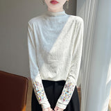 Fine Spinning 2026 Spring Female New Designer Embroidery Small Collar Chinese Style Loose Bottom Knitting Shirt