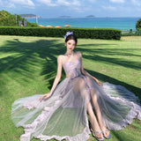 Dopamine's Beautiful Atmosphere Purple Mesh Yarn Brae Slings Large Swing Skirt Super Xian Island Resort Beach Skirt